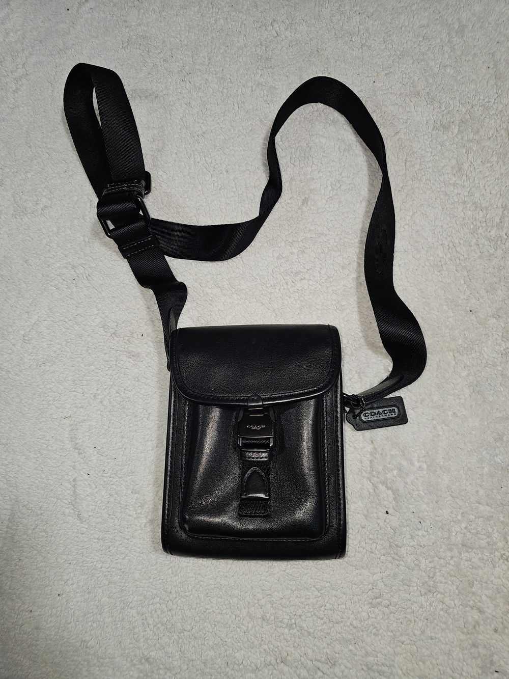 Coach Black Leather Messenger Crossbody with Detachable Coin Pouch - Picture 9 of 12